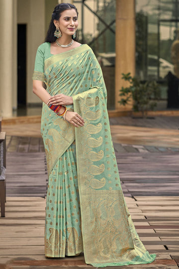 Sauf Green Weaving Work Silk Saree