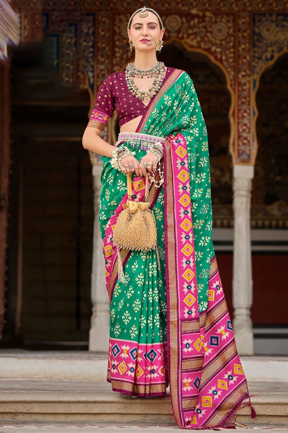 Sea Green Printed Art Silk Saree