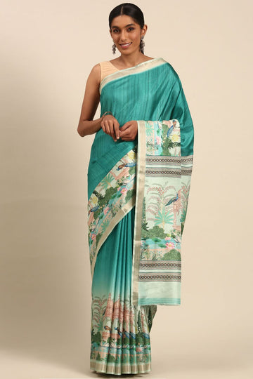 Rama Green Printed Cotton Saree