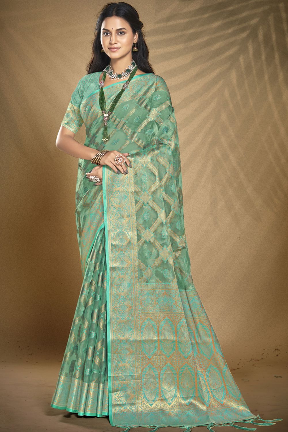 Sea Green Organza Party Wear Saree