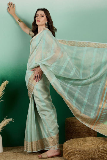 Sea Green Organza Woven Party Wear Saree