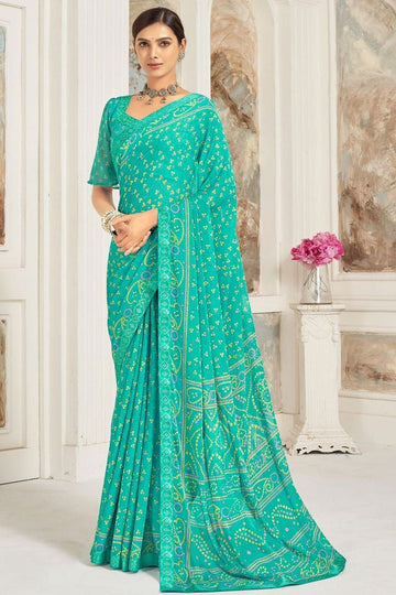 Sea Green Printed Casual Wear Saree