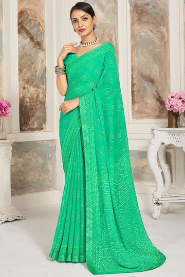 Sea Green Printed Casual Wear Saree