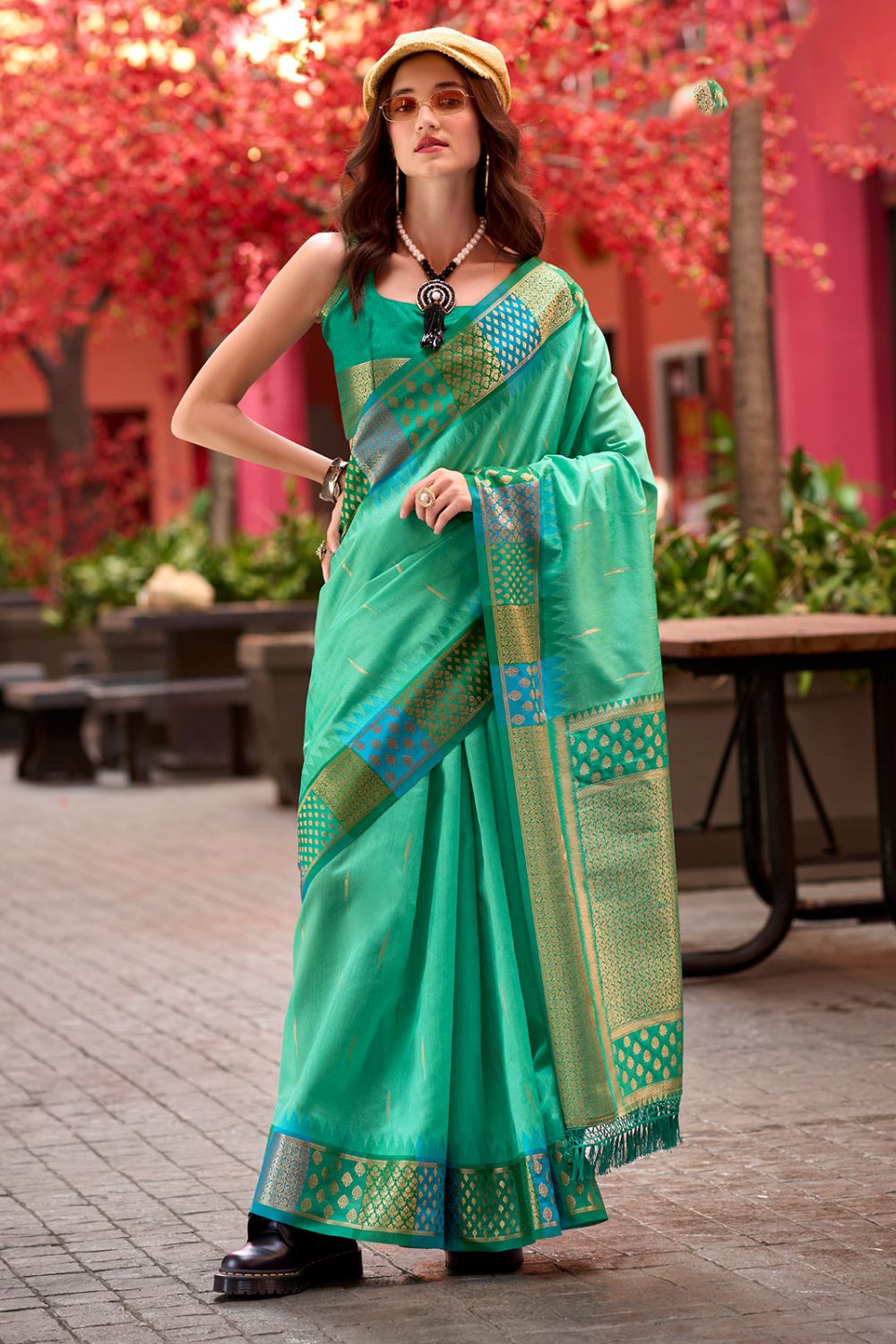 Sea Green Weaving Work Pure Banarasi Silk Saree