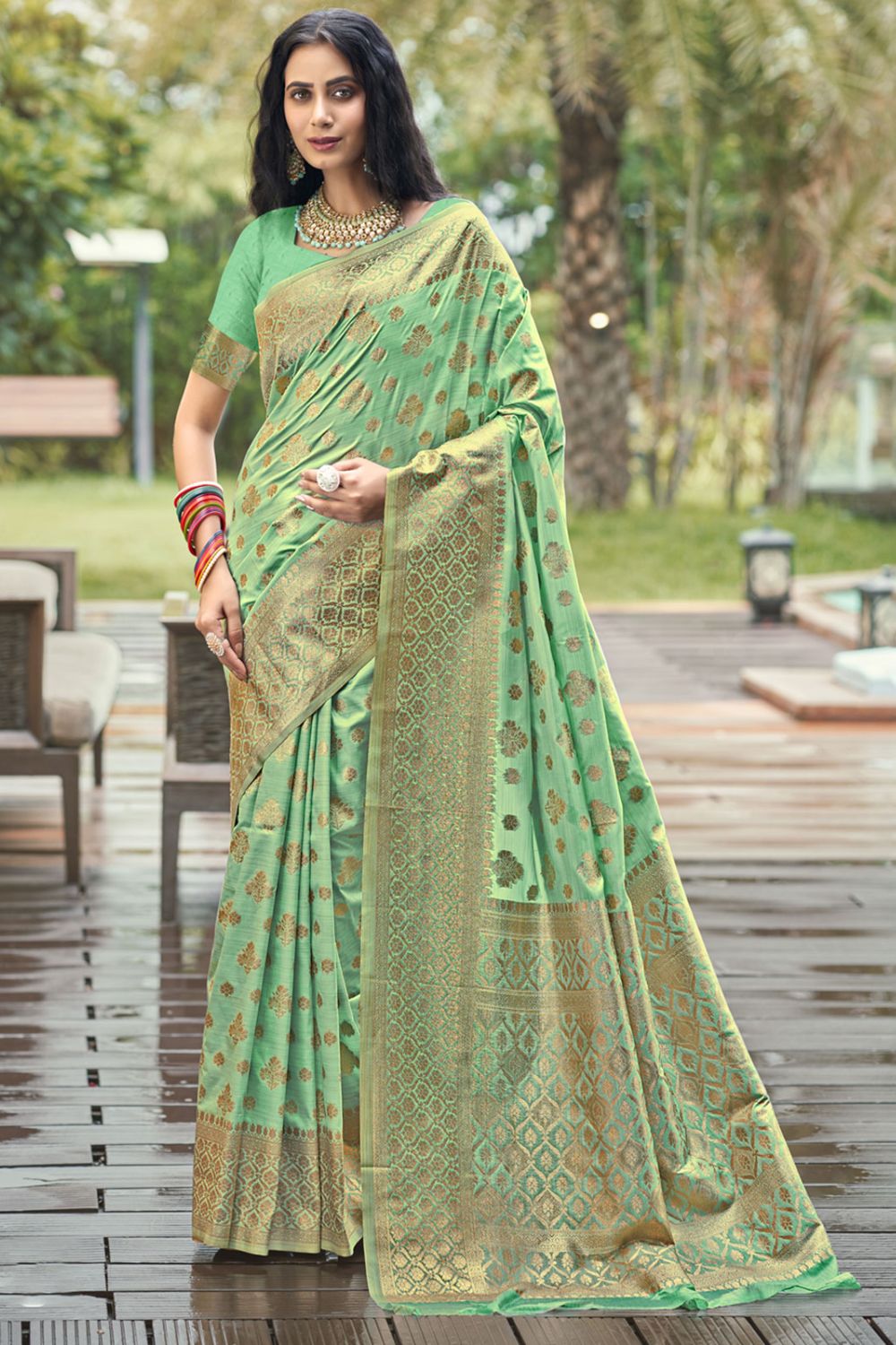 Sea Green Silk Woven Work Saree