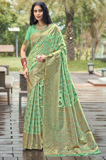 Sea Green Weaving Work Silk Saree