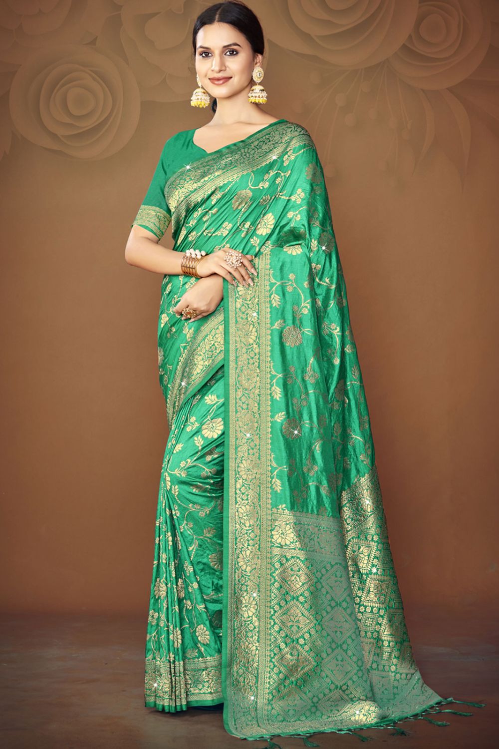 Sea Green Silk Woven Work Saree