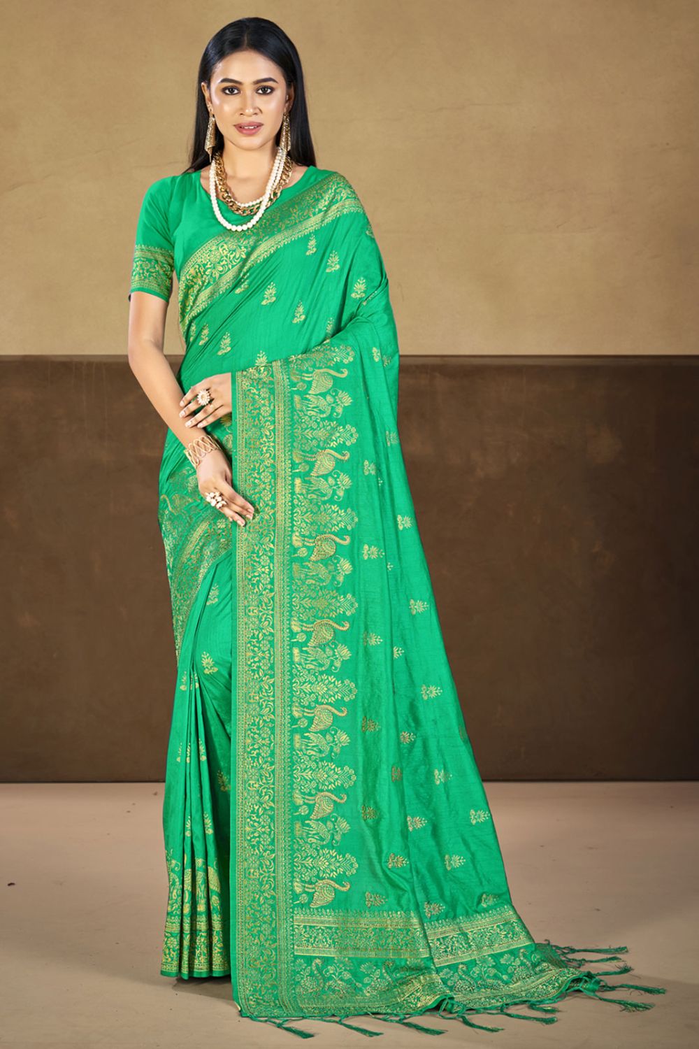 Sea Green Silk Woven Work Saree