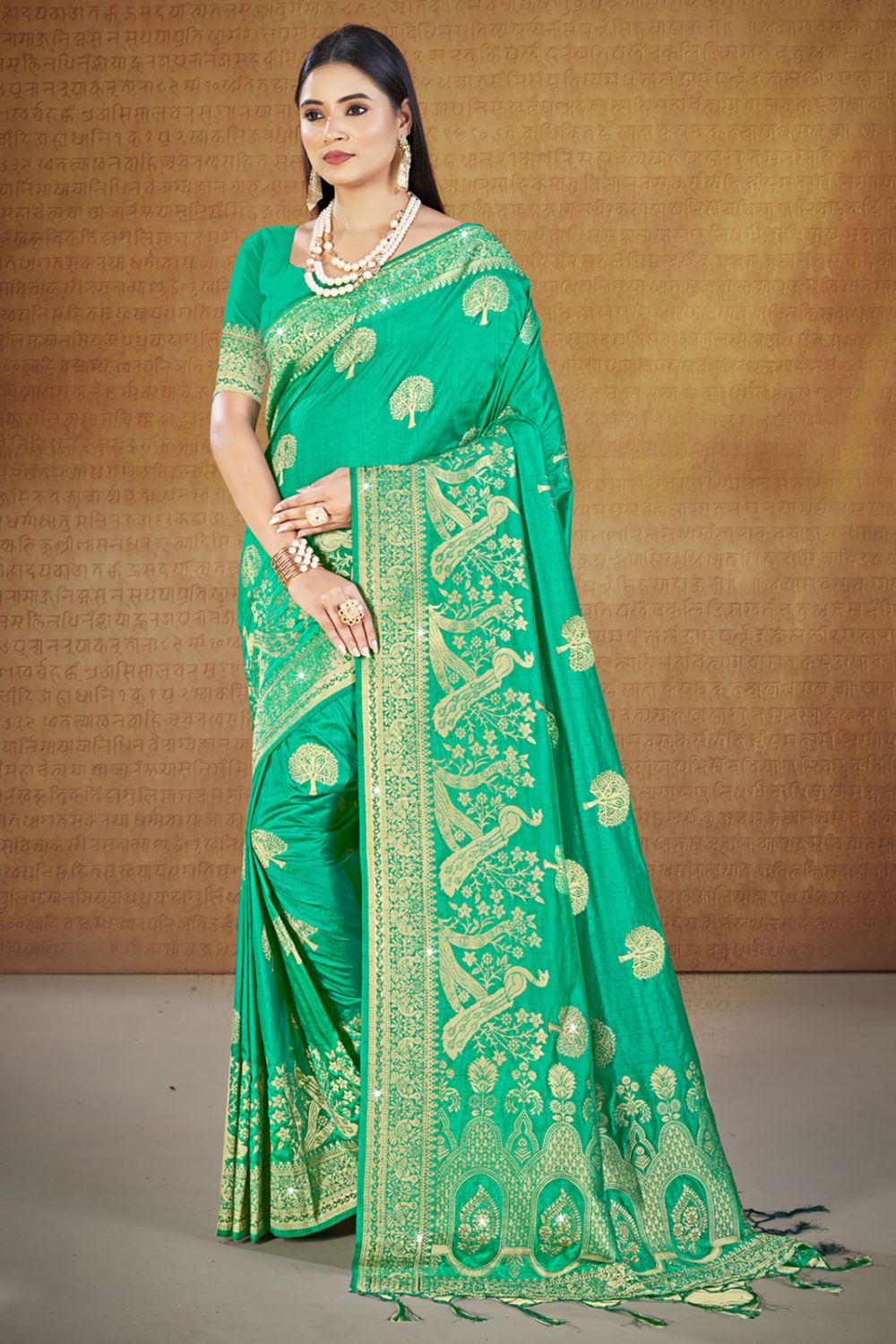 Sea Green Silk Woven Work Saree