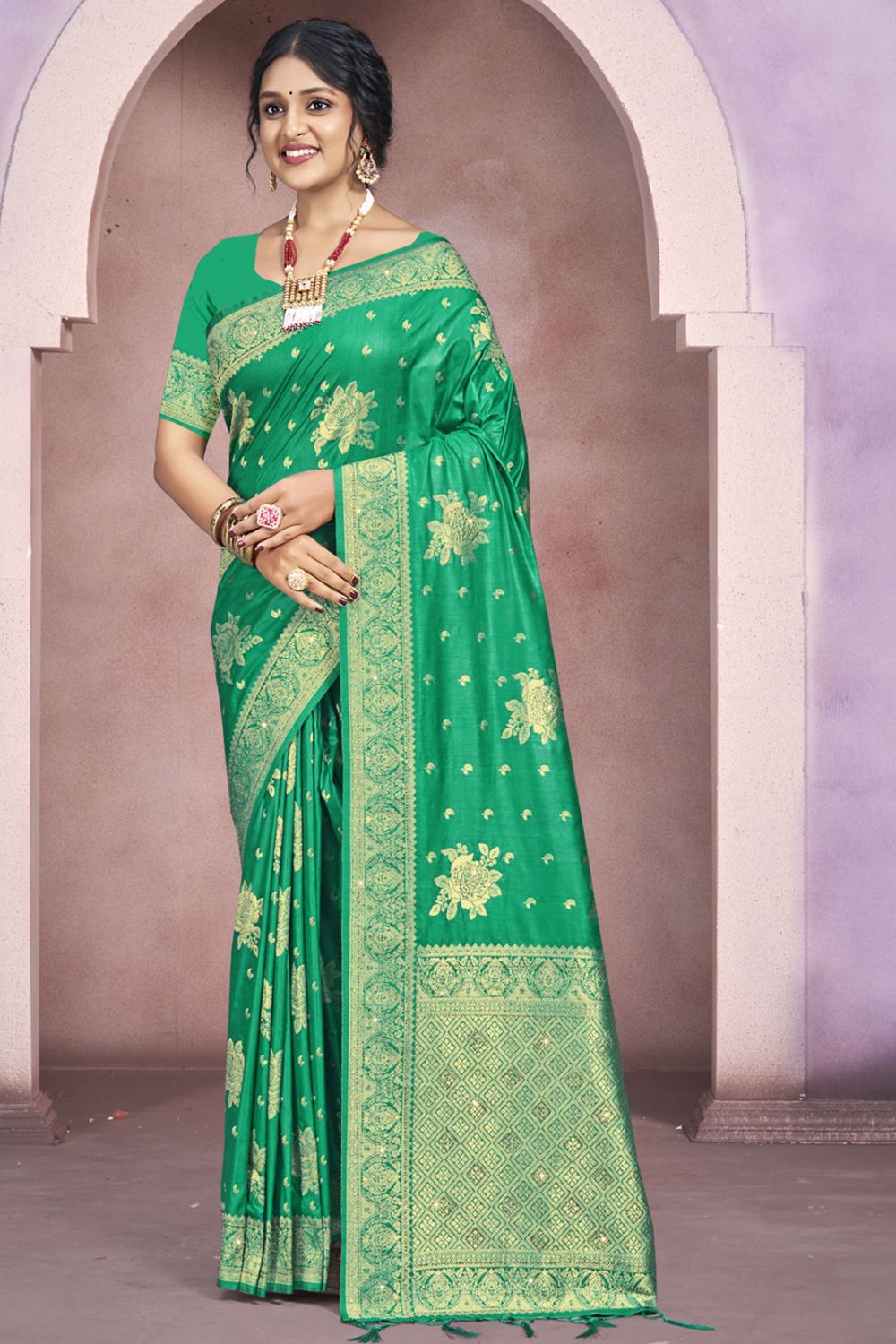 Sea Green Silk Woven Work Saree