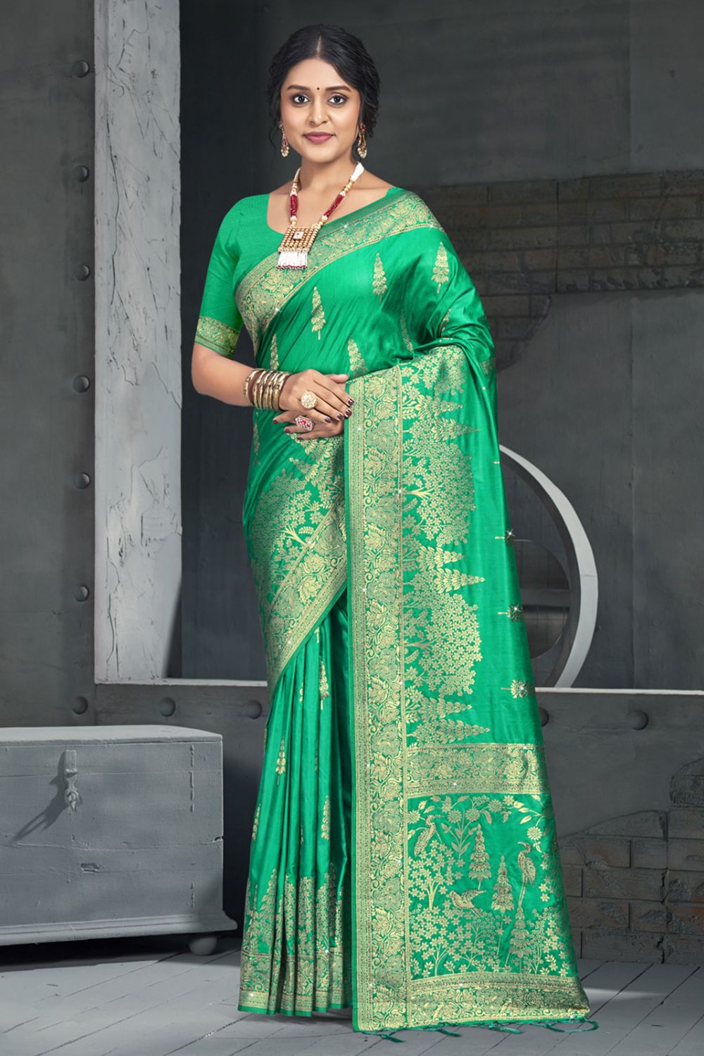 Sea Green Silk Woven Work Saree