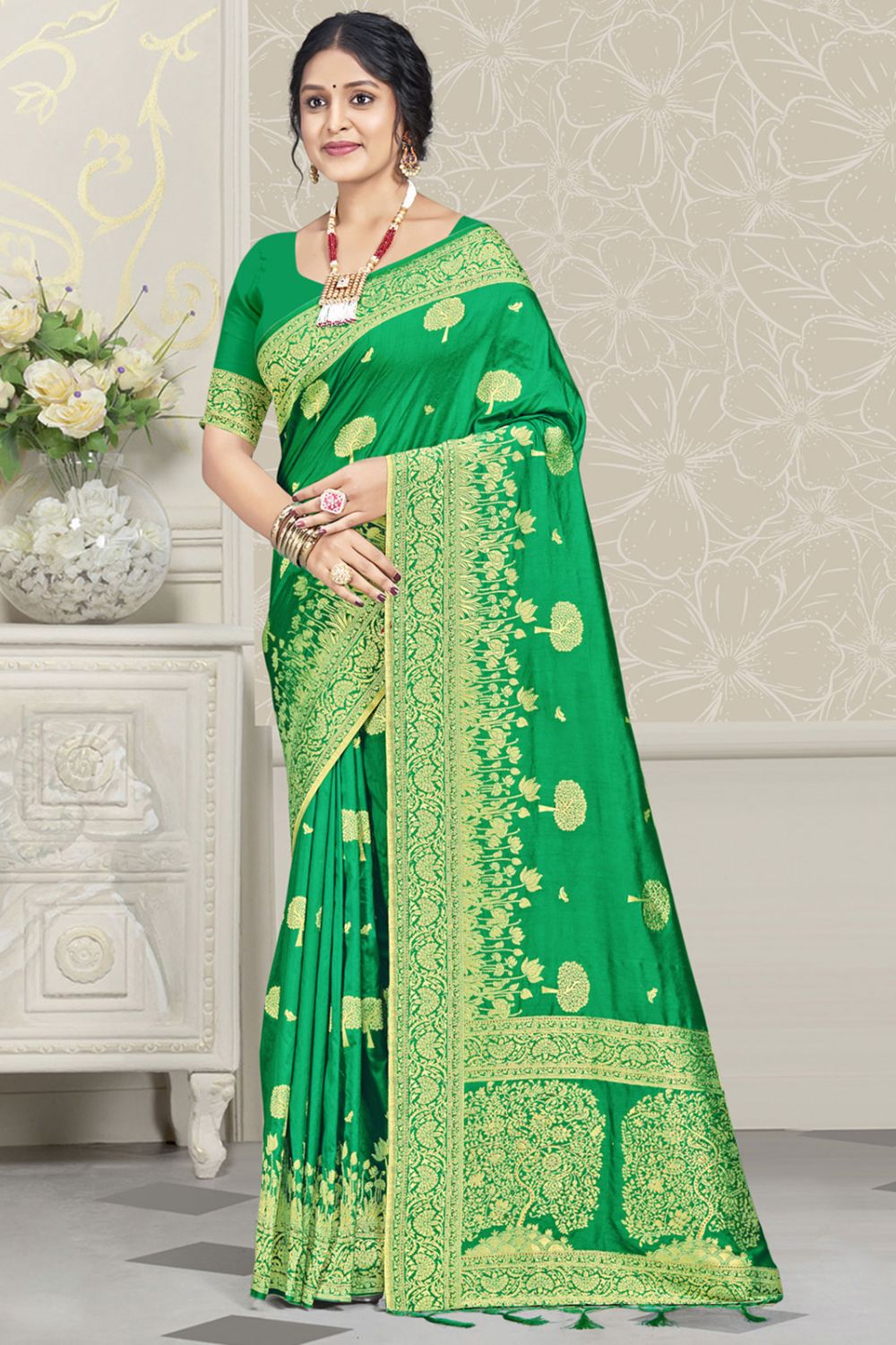 Sea Green Silk Woven Work Saree