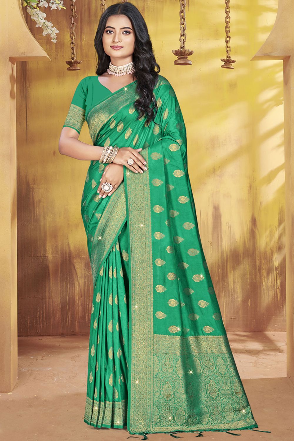 Sea Green Silk Woven Work Saree