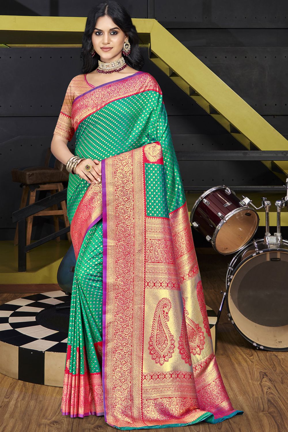 Sea Green Silk Woven Work Saree