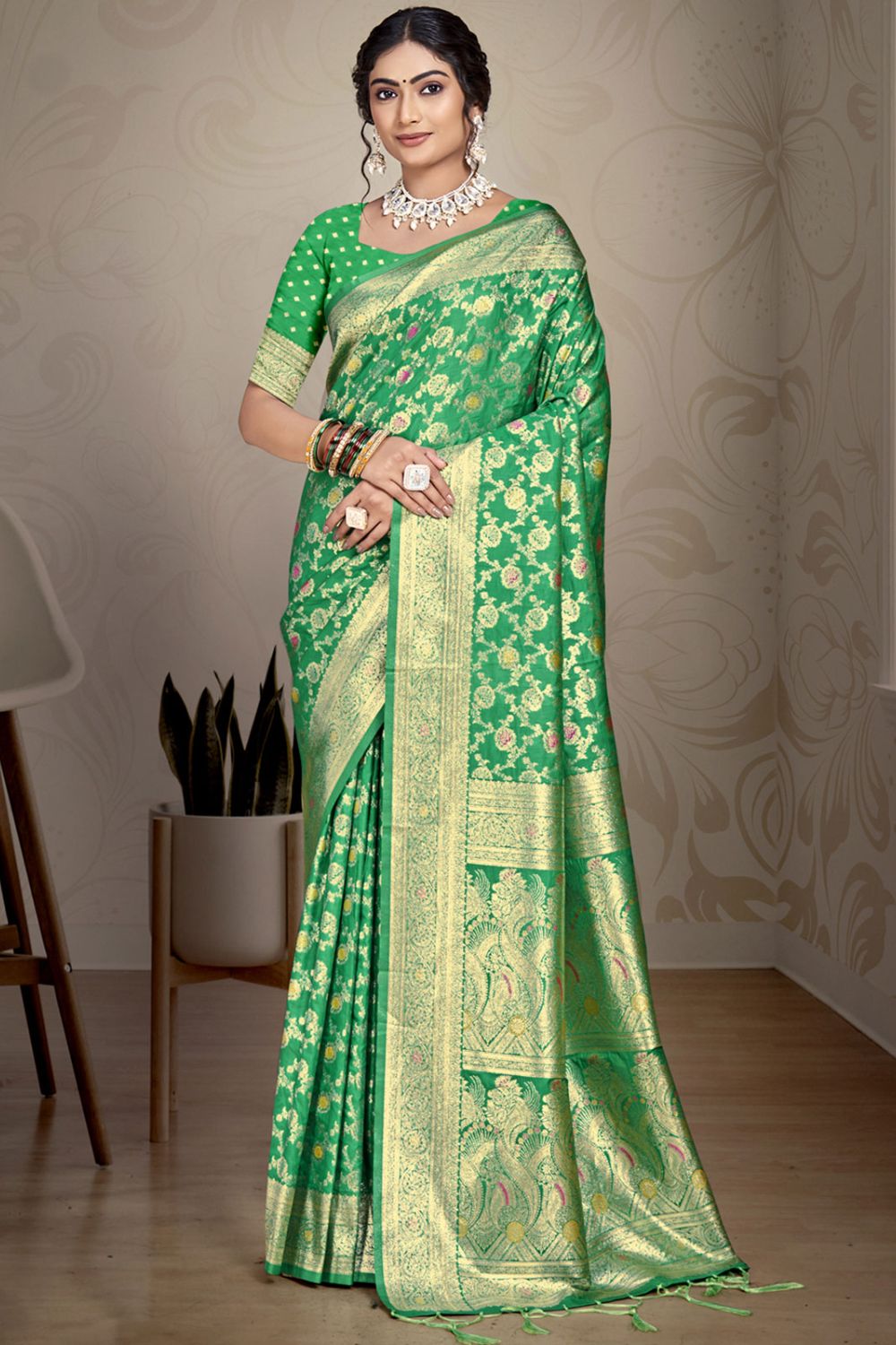 Sea Green Silk Woven Work Saree