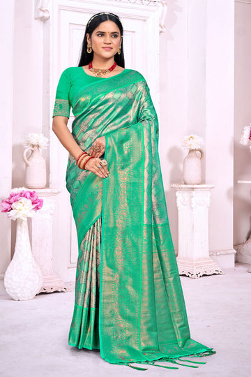 Sea Green Zari Weaving Work Silk Saree