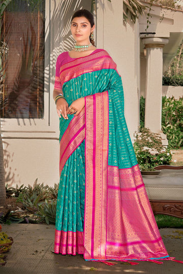 Sea Green Zari Weaving Work Silk Saree