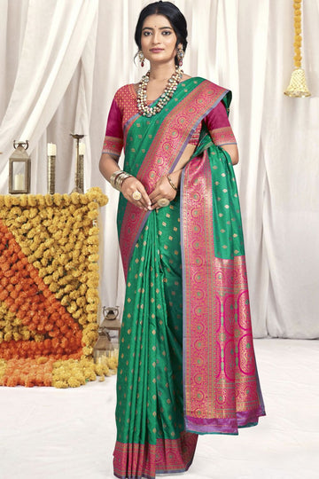 Sea Green Zari Weaving Silk Saree