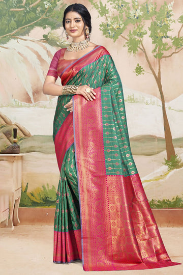 Sea Green Zari Weaving Silk Saree