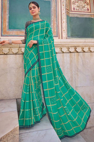 Sea Green Chiffon Saree for Party