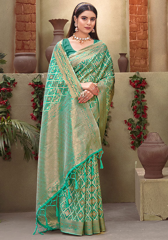 Sea Green Weaving Work Cotton Saree