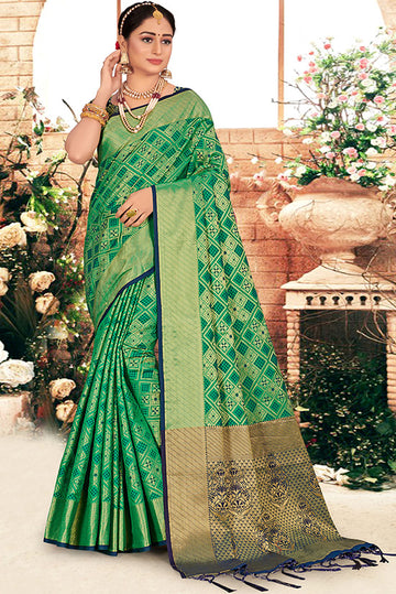 Sea Green Woven Silk Saree for Party