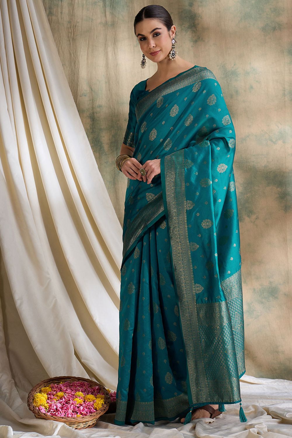 Sky Blue Banarasi Silk Saree for Festival