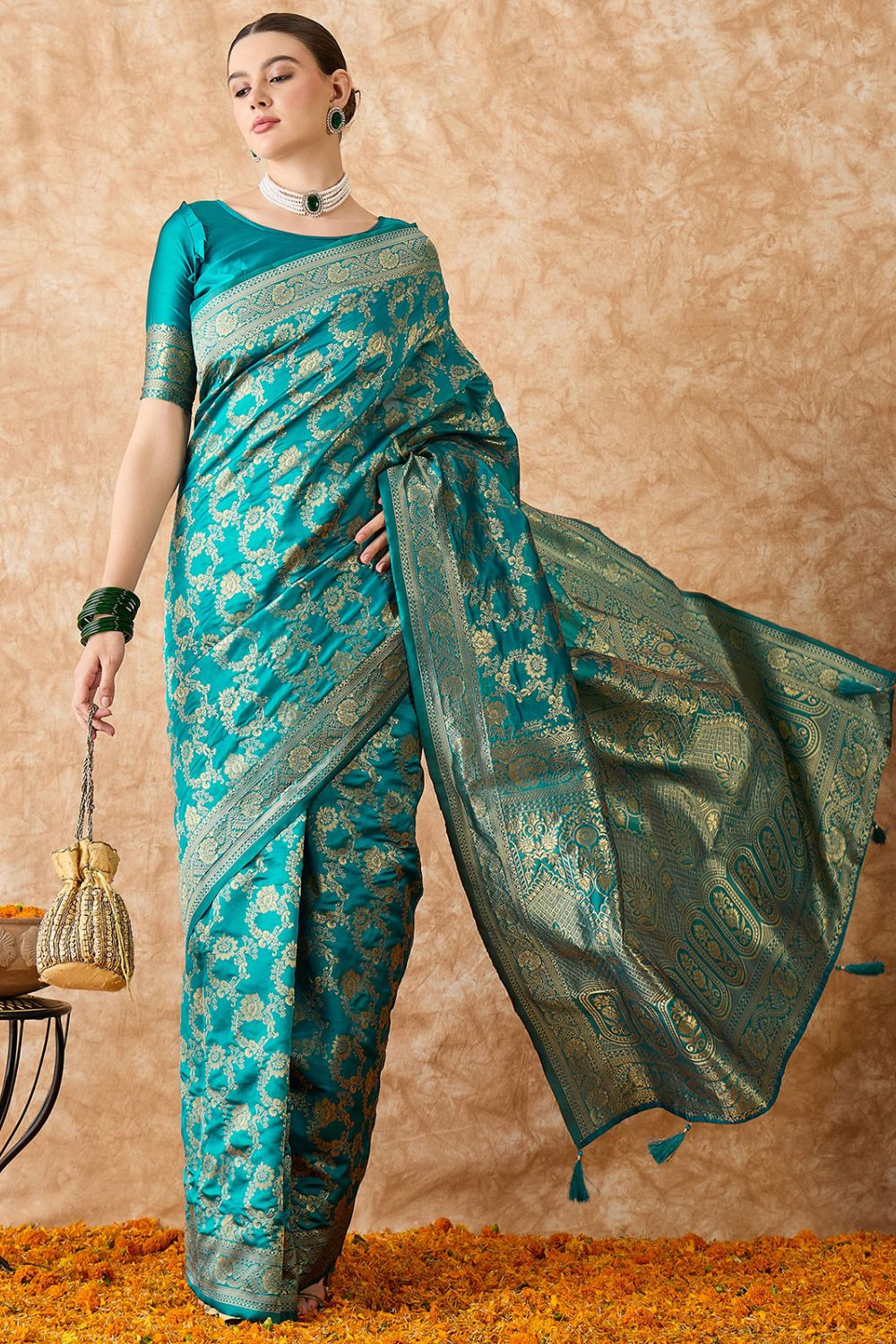 Sky Blue Banarasi Silk Saree for Festival