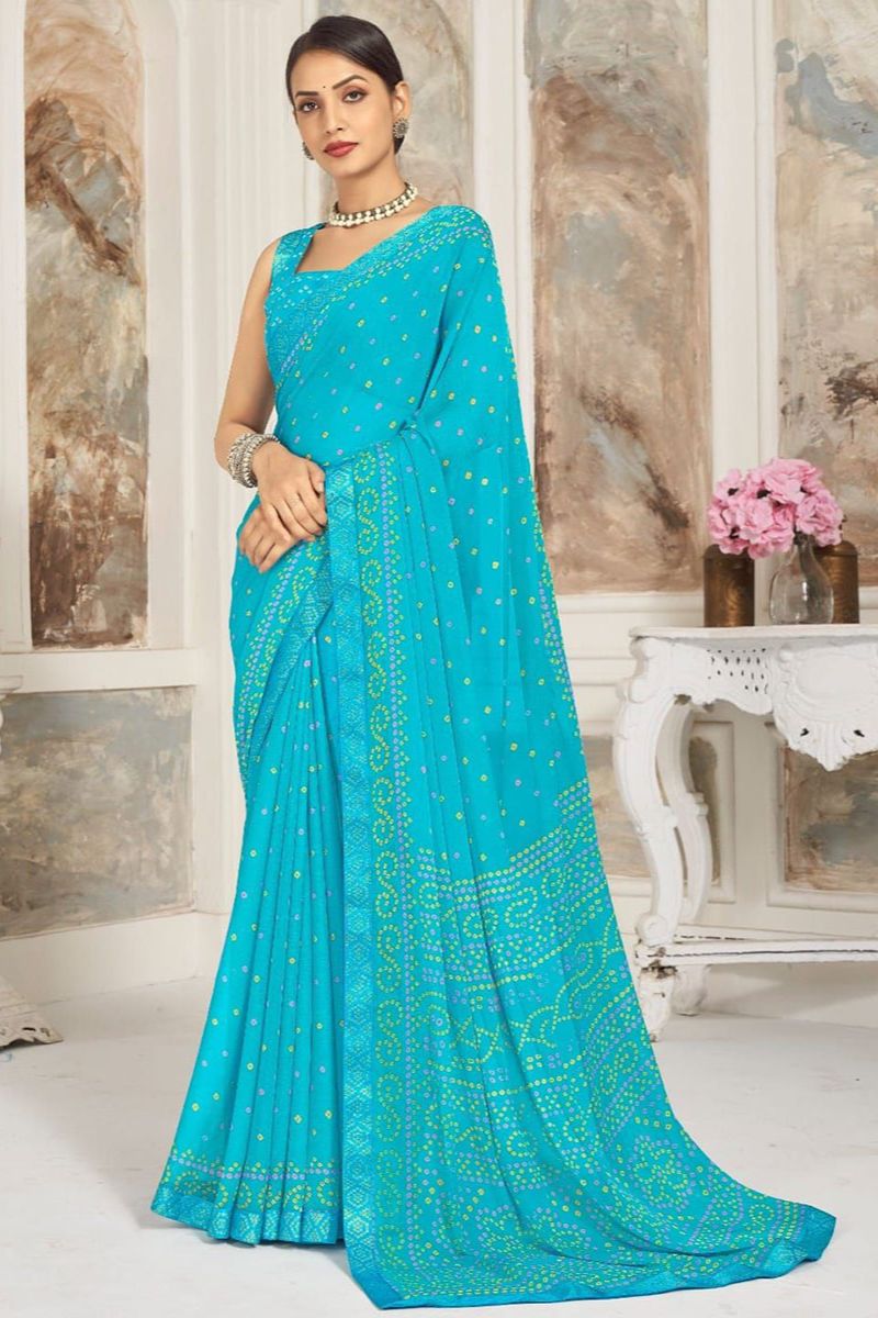 Sky Blue Printed Casual Wear Saree