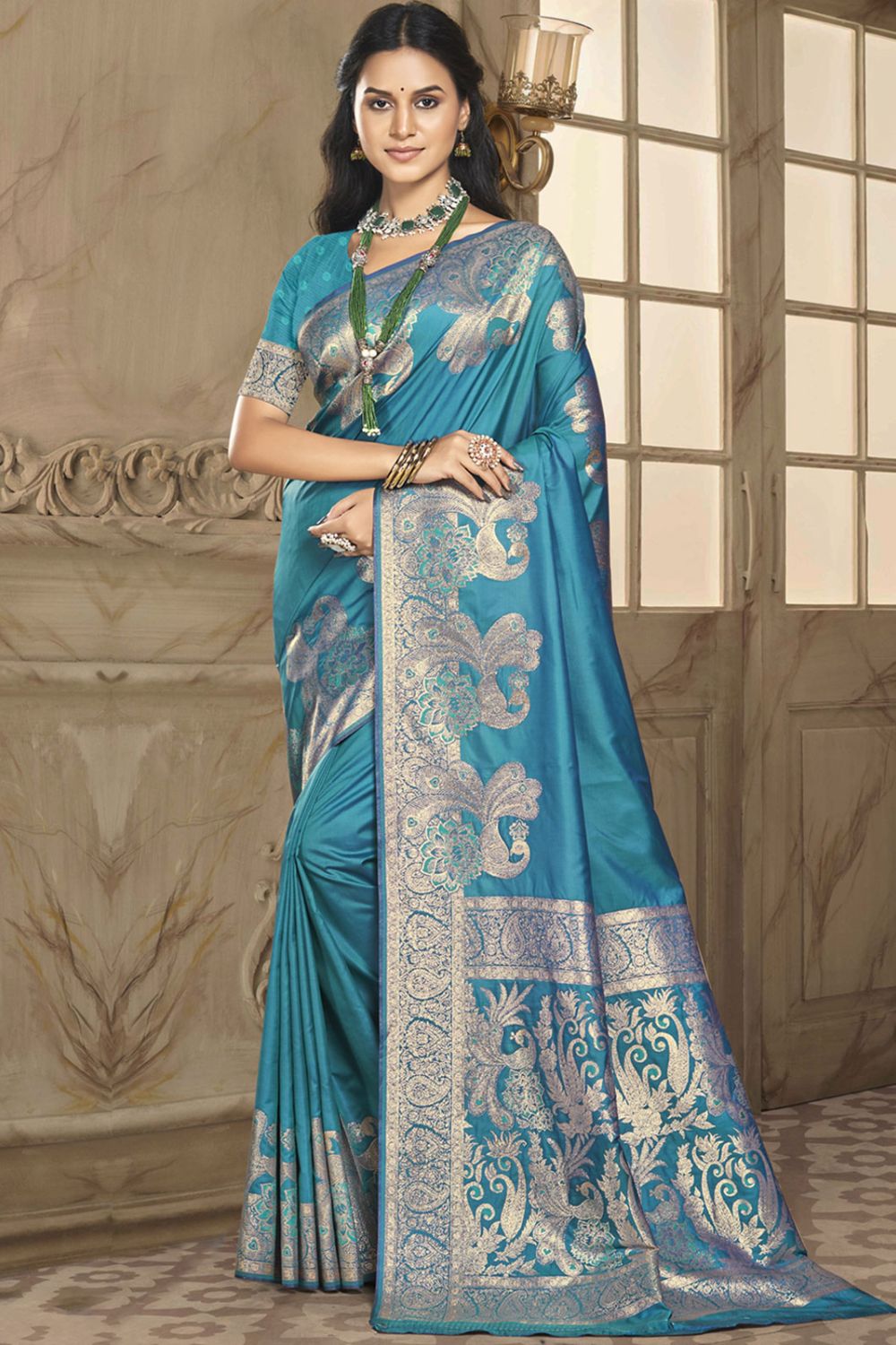 Sky Blue Silk Woven Saree