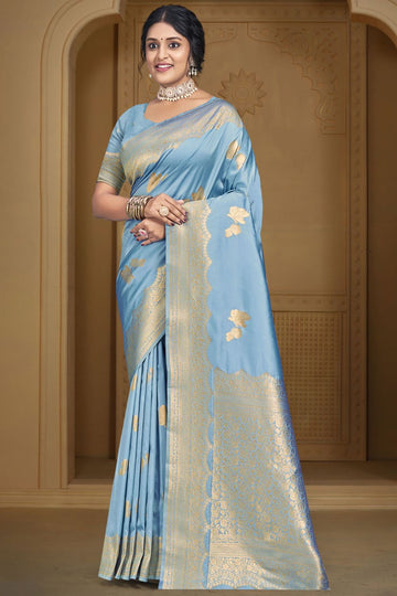 Sky Blue Weaving Work Silk Saree