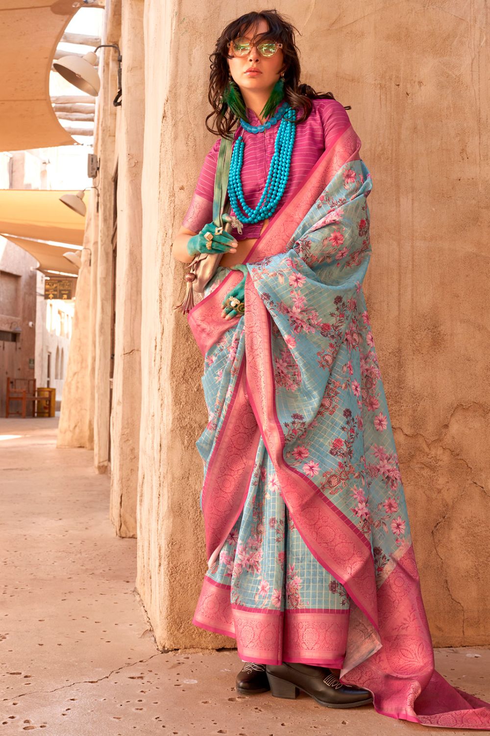 Sky Blue Handlooom Georgette Saree for Ceremonial