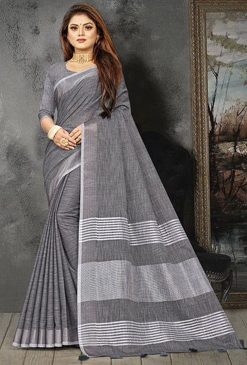 Slate Grey Linen Saree for Party