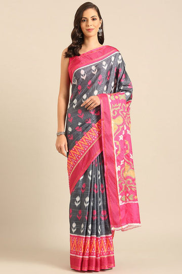 Slate Grey Cotton Patola Print Saree