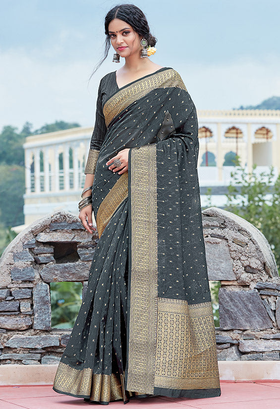 Slate Grey Silk Organza Woven Saree