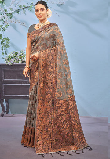 Steel Grey Weaving Work Cotton Saree