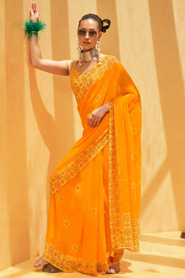 Sunny Yellow Georgette Saree with Foil Print