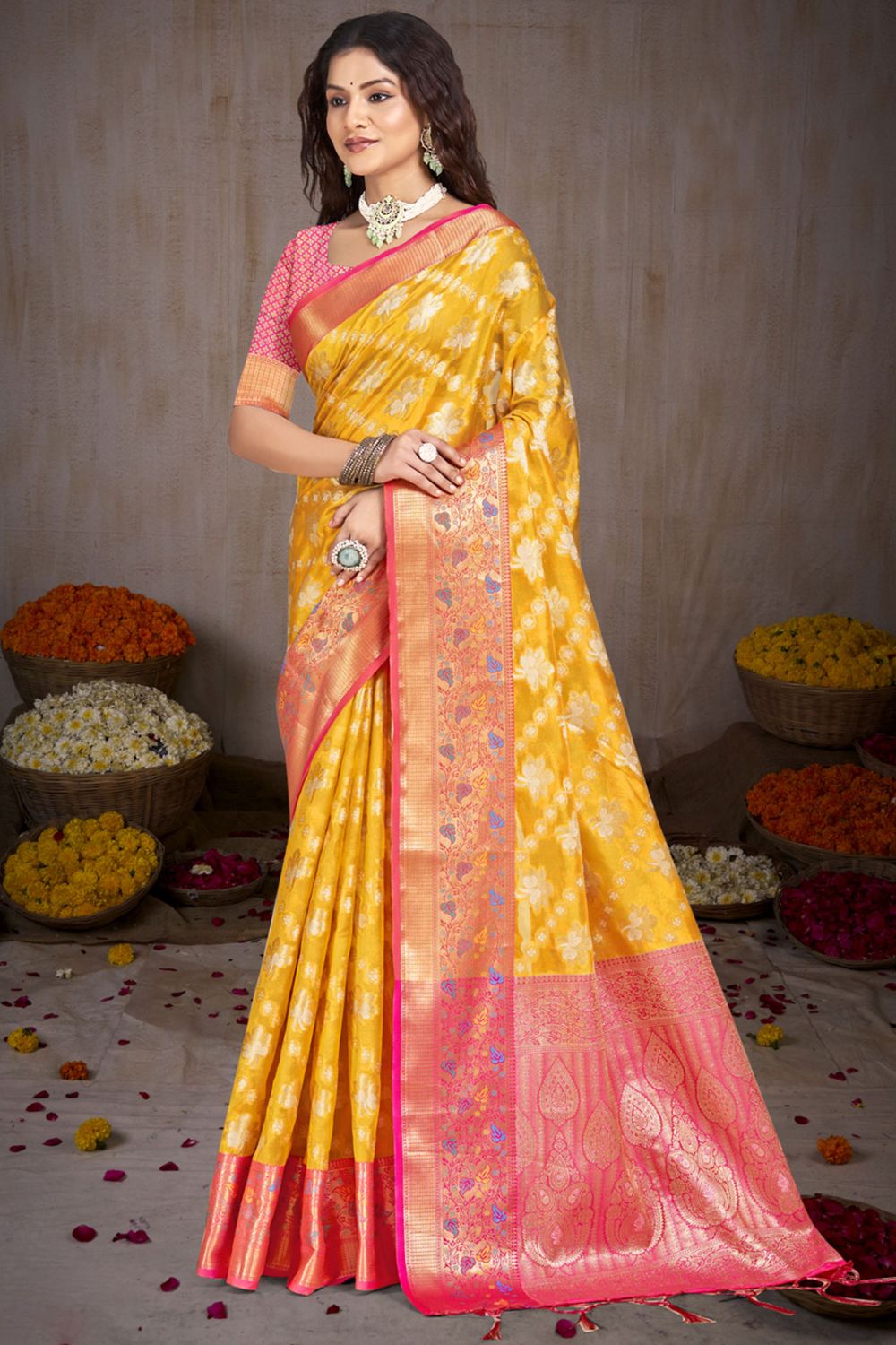 Sunny Yellow Silk Woven Work Saree