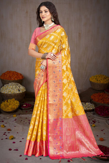 Sunny Yellow Woven Silk Saree for Ceremonial