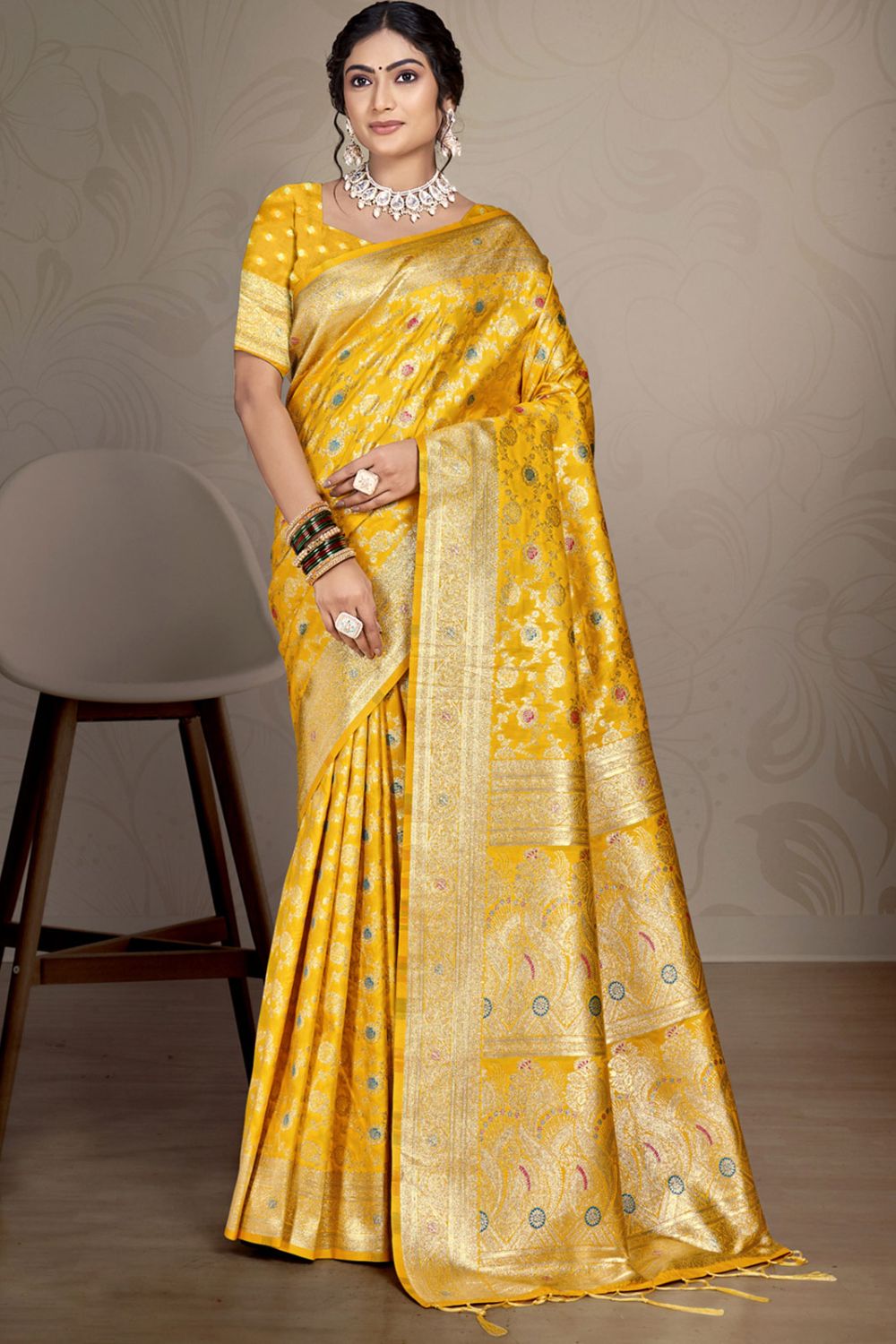 Sunny Yellow Silk Woven Work Saree