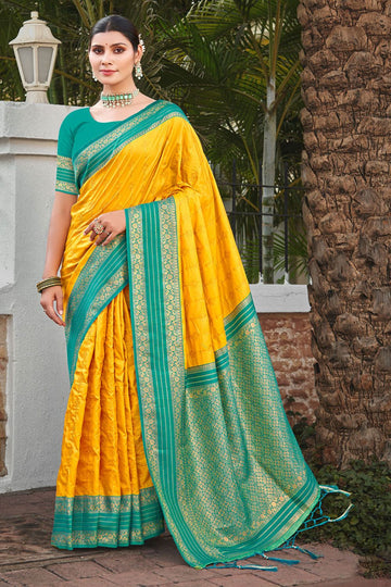 Sunny Yellow Zari Weaving Work Silk Saree