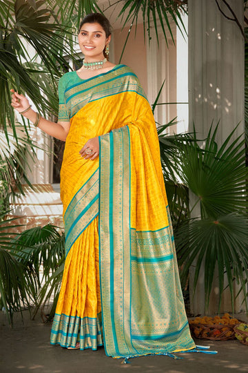 Sunny Yellow Zari Weaving Work Silk Saree