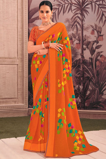 Tangerine Printed Georgette Casual Wear Saree