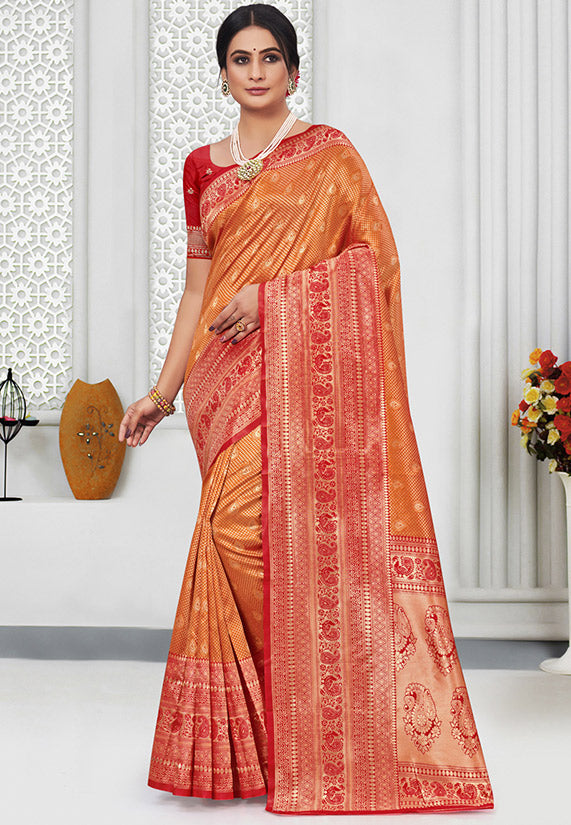 Tangerine Weaving Work Silk Saree