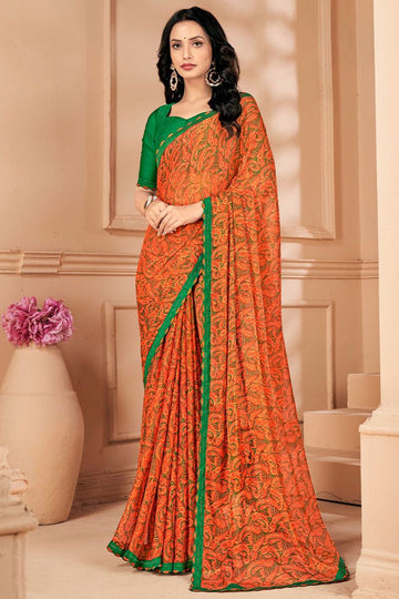 Tangy Orange Printed Casual Wear Saree