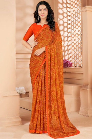 Tangy Orange Printed Casual Wear Saree