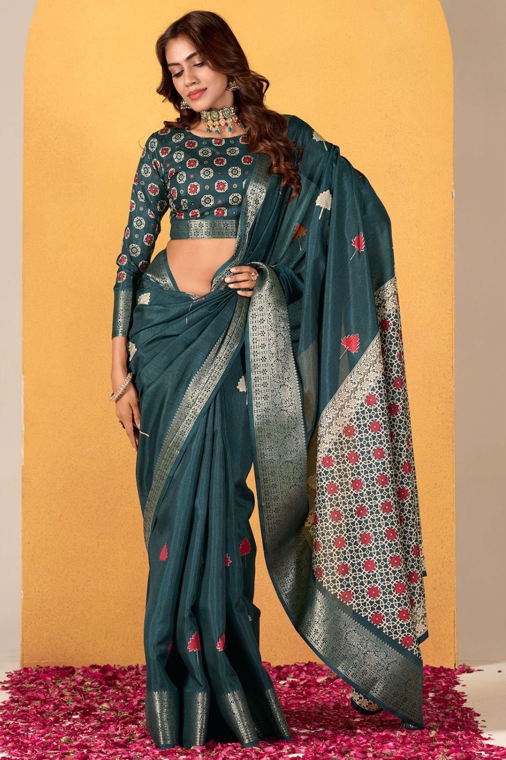 Teal Blue Dola Silk Saree for Festival