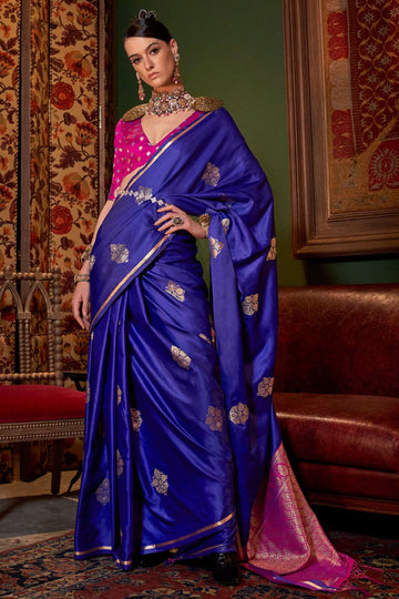 Violet Handloom Weaving Satin Saree for Party