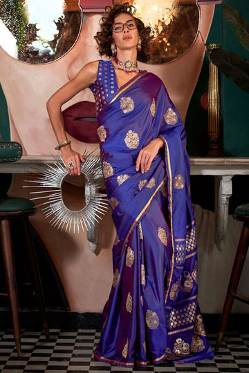 Violet Satin Handloom Weaving Silk Saree for Party