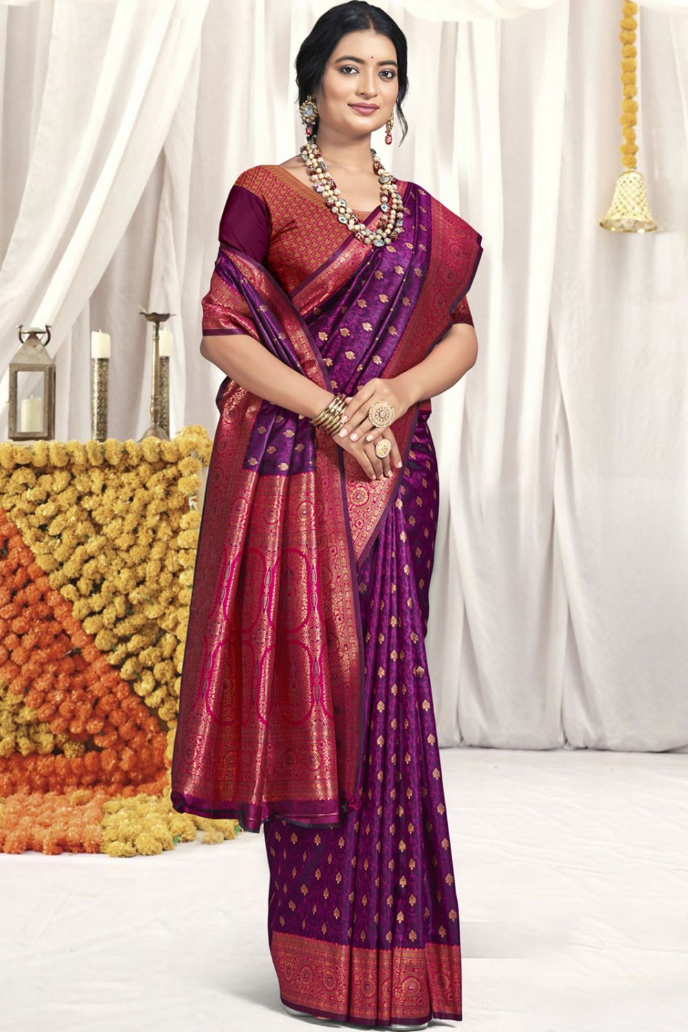 Violet Silk Zari Woven Saree